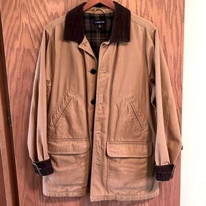 Lands’ End “Barn coat” Mustard color with brown collar Excellent condition